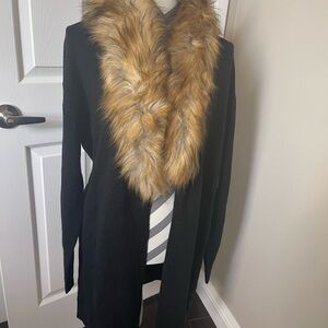 Black Cardigan with Faux Fur Collar